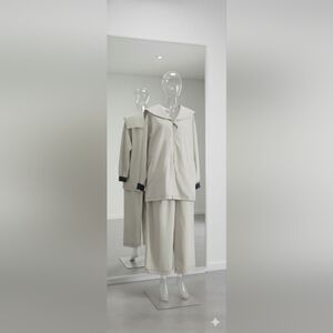 Coastal 1XL Lagenlook Sailor Travel Oversized Artisy Jacket Pant Set Cotton New
